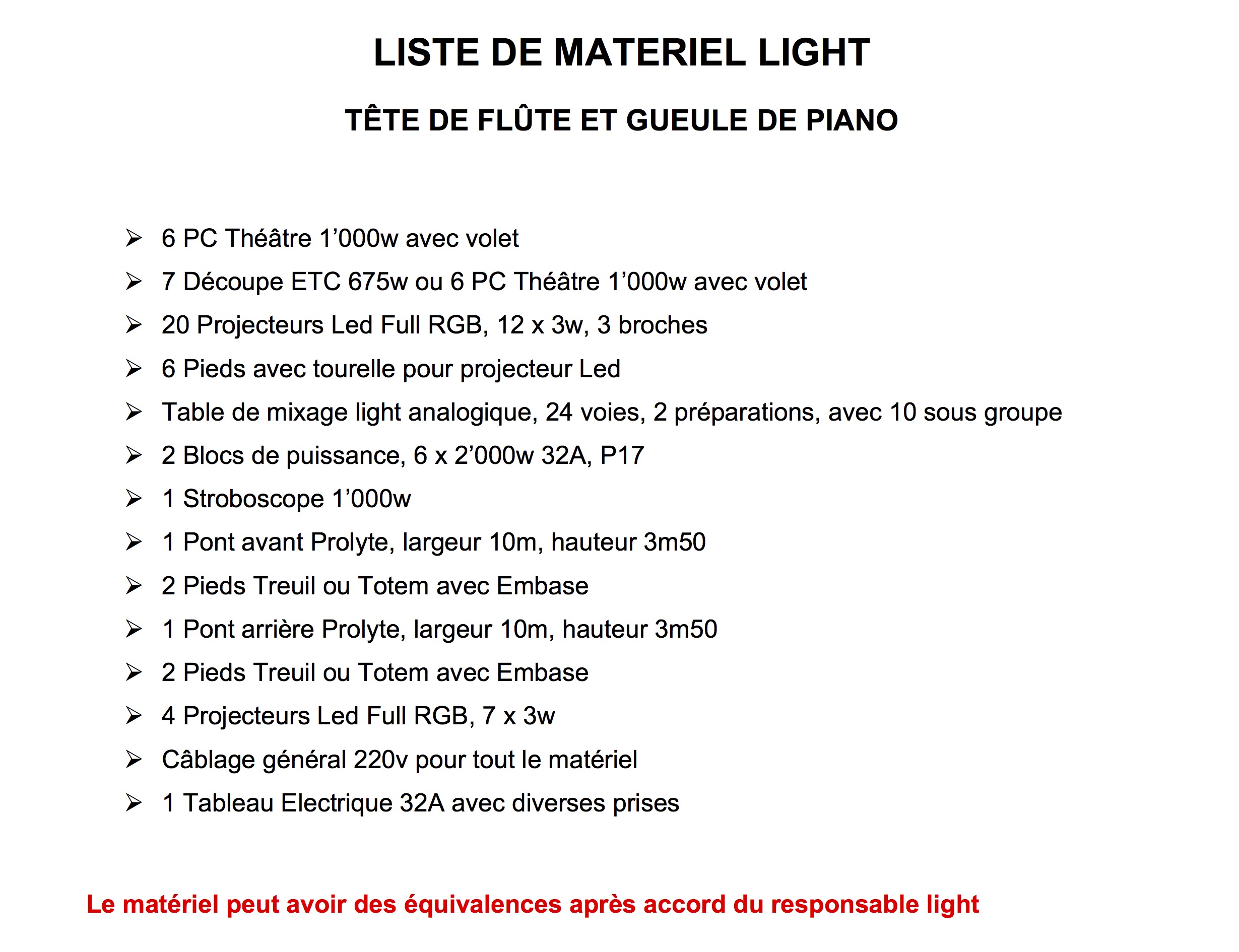 Materiel lumiere
